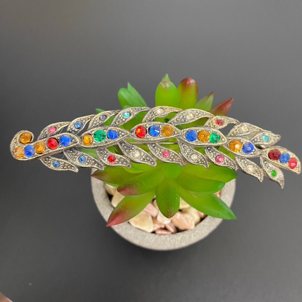 Vintage 30s Little Nemo LN/25 Art Deco Rhinestone Brooch Multicolor Feather Pin